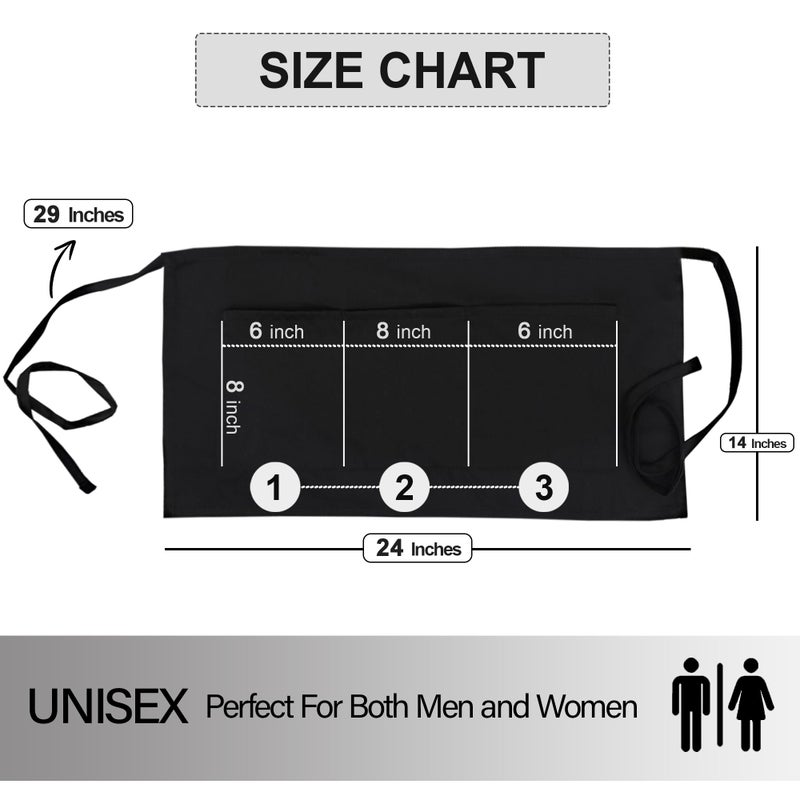 RUVANTI 6 Pack Server Aprons with Pockets, Black Apron for Men, PolyCotton Chef Aprons for Women with 29" Long Waist Strap - Image 2